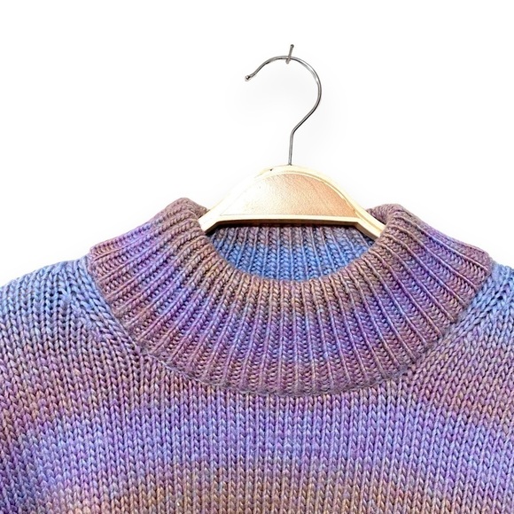 NEW COS Striped Wool Knit Purple Ombré Chunky Mock neck Oversized Sweater Medium - Picture 7 of 12